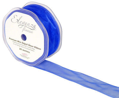 32mm x 20m Royal Blue Wired Organza Ribbon