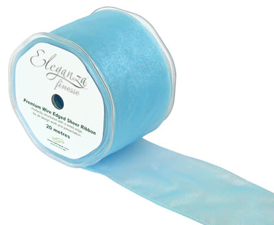 70mm x 20m Wired Chiffon Organza Ribbon - Light Blue