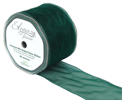 70mm x 20m Wired Chiffon Organza Ribbon - Green