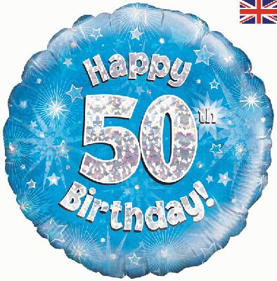 Blue 18" Foil Balloon - Happy 50th Birthday