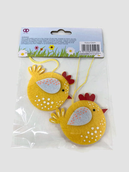 2 Hanging Felt Yellow Chicks x 6cm