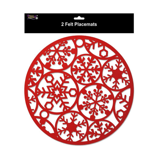 Set of 2 Red Felt Placemats with Snowflake Design 30cm