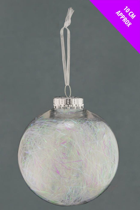 Clear Lametta Bauble x 10cm - Red, Silver or Iridescent