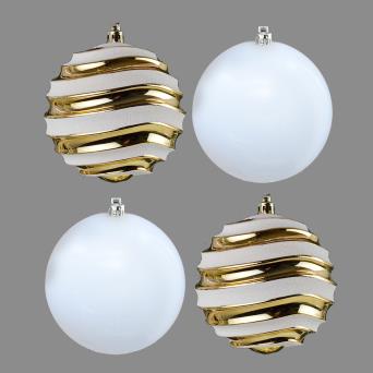 4 White & Gold 10cm Baubles