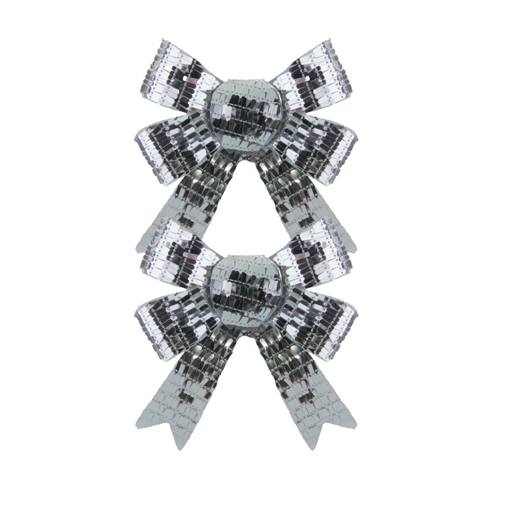 Silver Sequin Bows X 13cm - Pack Of 2 — Artificial Floral Supplies