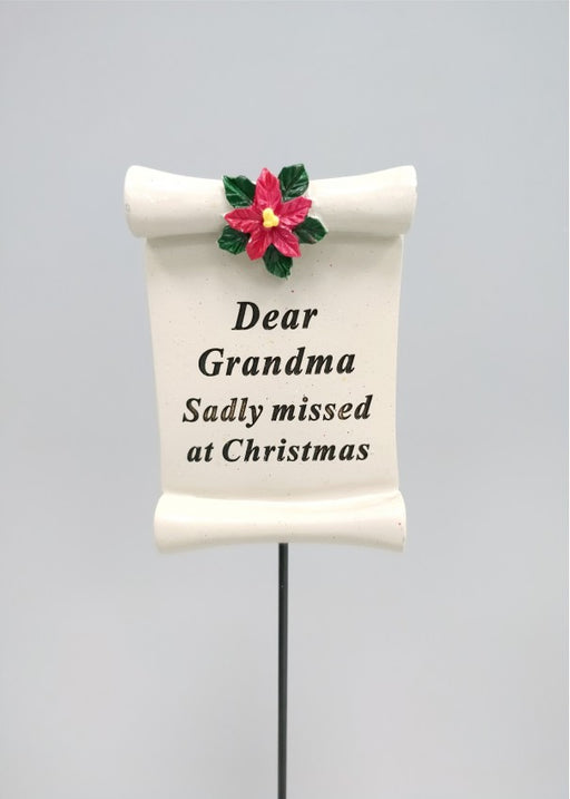 Christmas Scroll Poinsettia Memorial Stick - Grandma