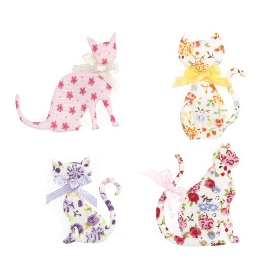 Felt Floral Cats, Craft Embellishments , Pack of 4