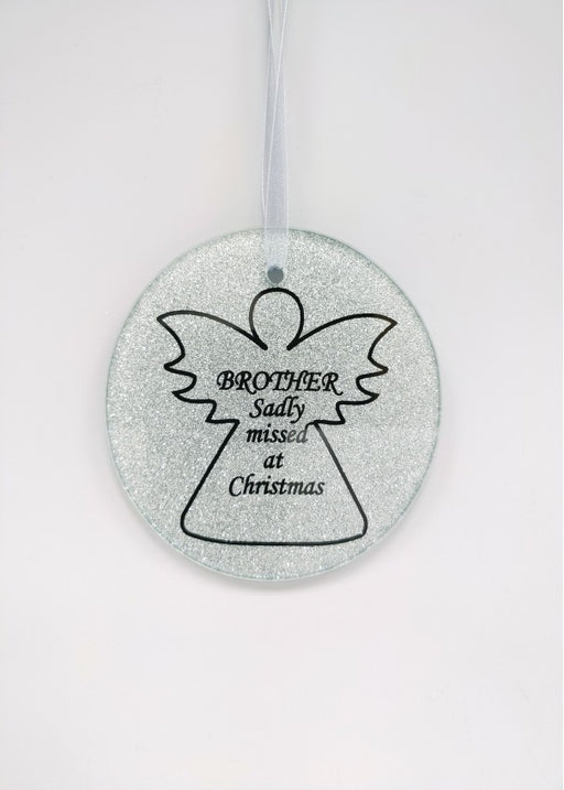 Silver Glass Angel Memorial Christmas Tree Hanger - Brother