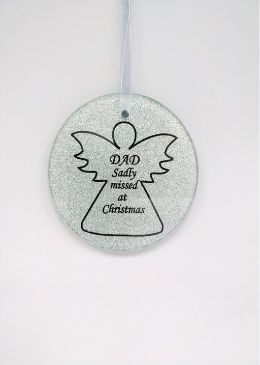 Silver Glass Angel Memorial Christmas Tree Hanger - Dad