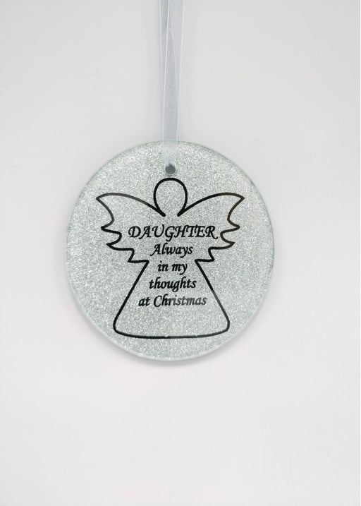 Silver Glass Angel Memorial Christmas Tree Hanger - Daughter