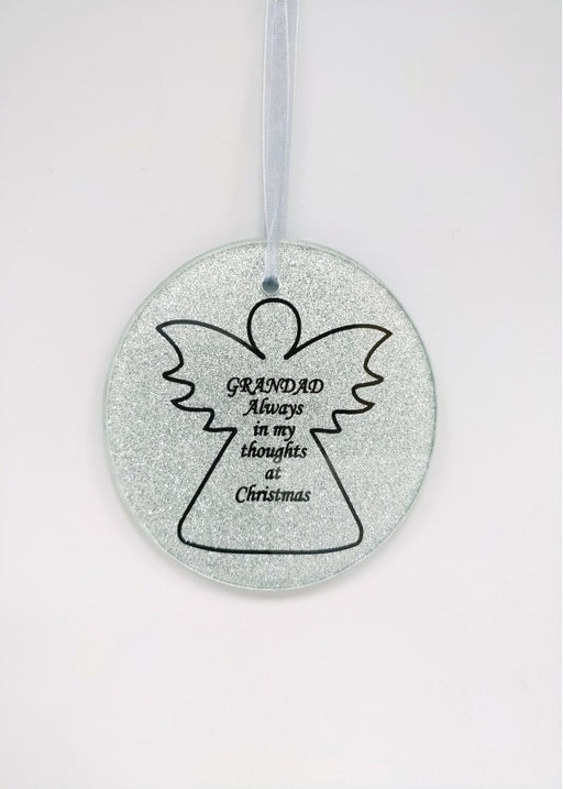 Silver Glass Angel Memorial Christmas Tree Hanger - Grandad