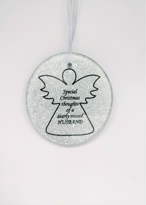 Silver Glass Angel Memorial Christmas Tree Hanger - Husband