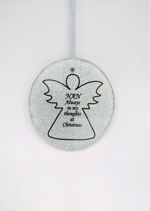 Silver Glass Angel Memorial Christmas Tree Hanger - Nan