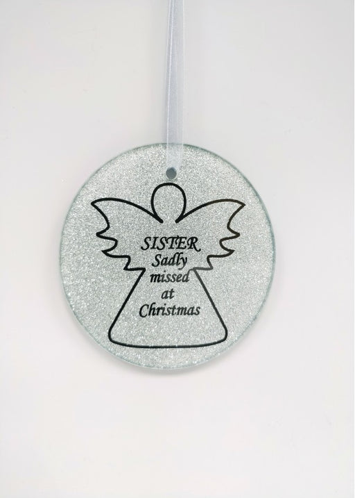 Silver Glass Angel Memorial Christmas Tree Hanger - Sister