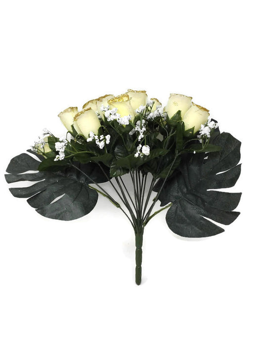 Glitter Rose Bud Bush x 32cm - Ivory