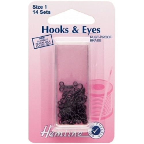 Hooks & Eyes Fasteners -  Black Coated - Size 1 x 14 Sets
