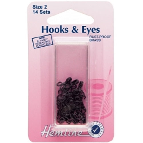 Hooks & Eyes Fasteners - Black Coated - Size 2 x 14 Sets