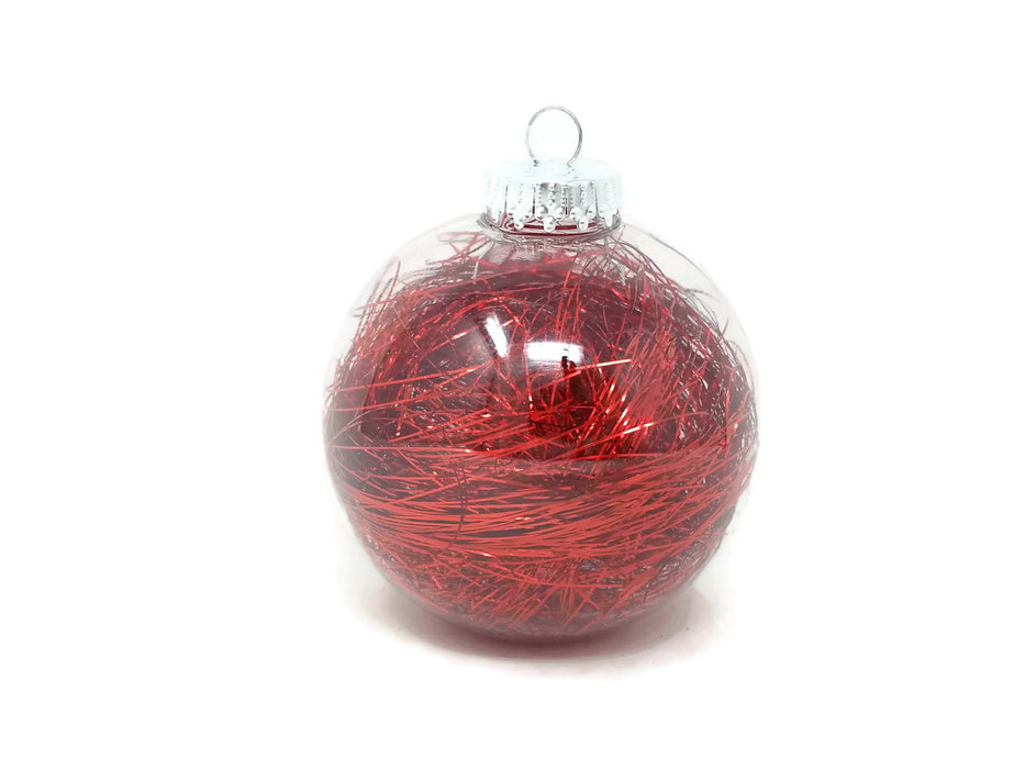 Clear Lametta Bauble x 10cm - Red, Silver or Iridescent