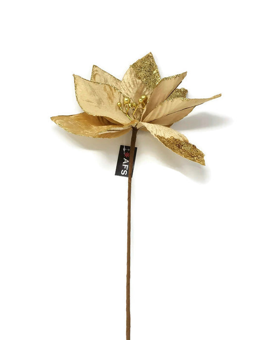 Luxury Sparkling Poinsettia Pick x 65cm - Champagne Gold