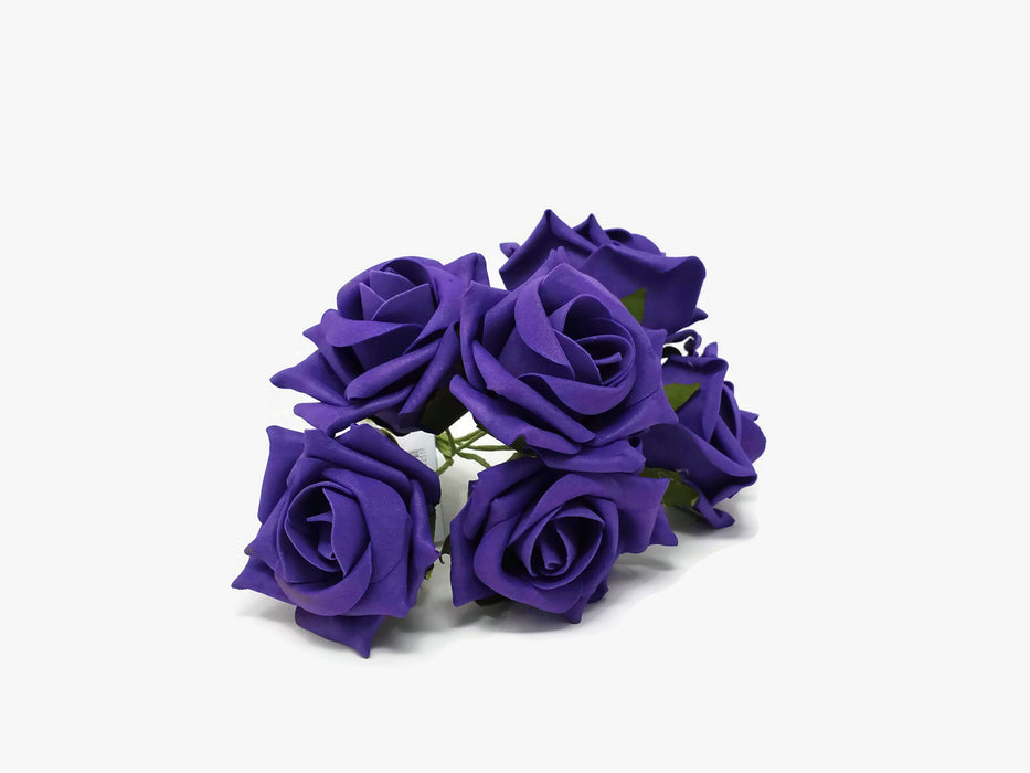 6 Head Foam Rose Bunch - Purple