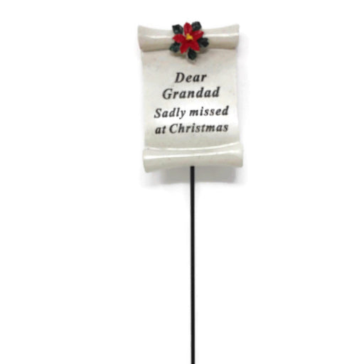 Christmas Scroll Poinsettia Memorial Stick - Grandad