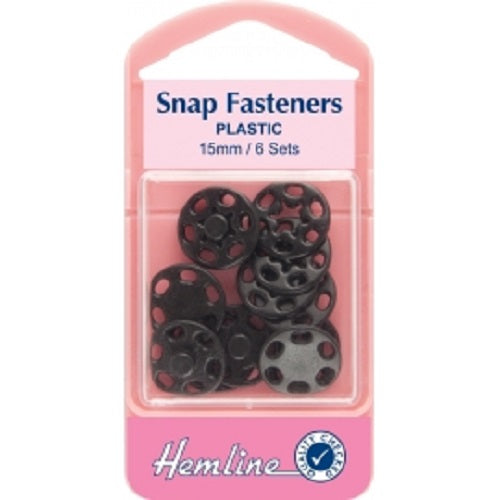 Hemline Sew-On Snap Fasteners - Black  Plastic x 15mm