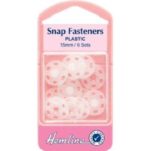 Hemline Sew-On Snap Fasteners - Clear White Plastic x 15mm