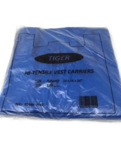 100 Hi Tensile Blue Carrier Bags - Jumbo 12" x 18" x 24"